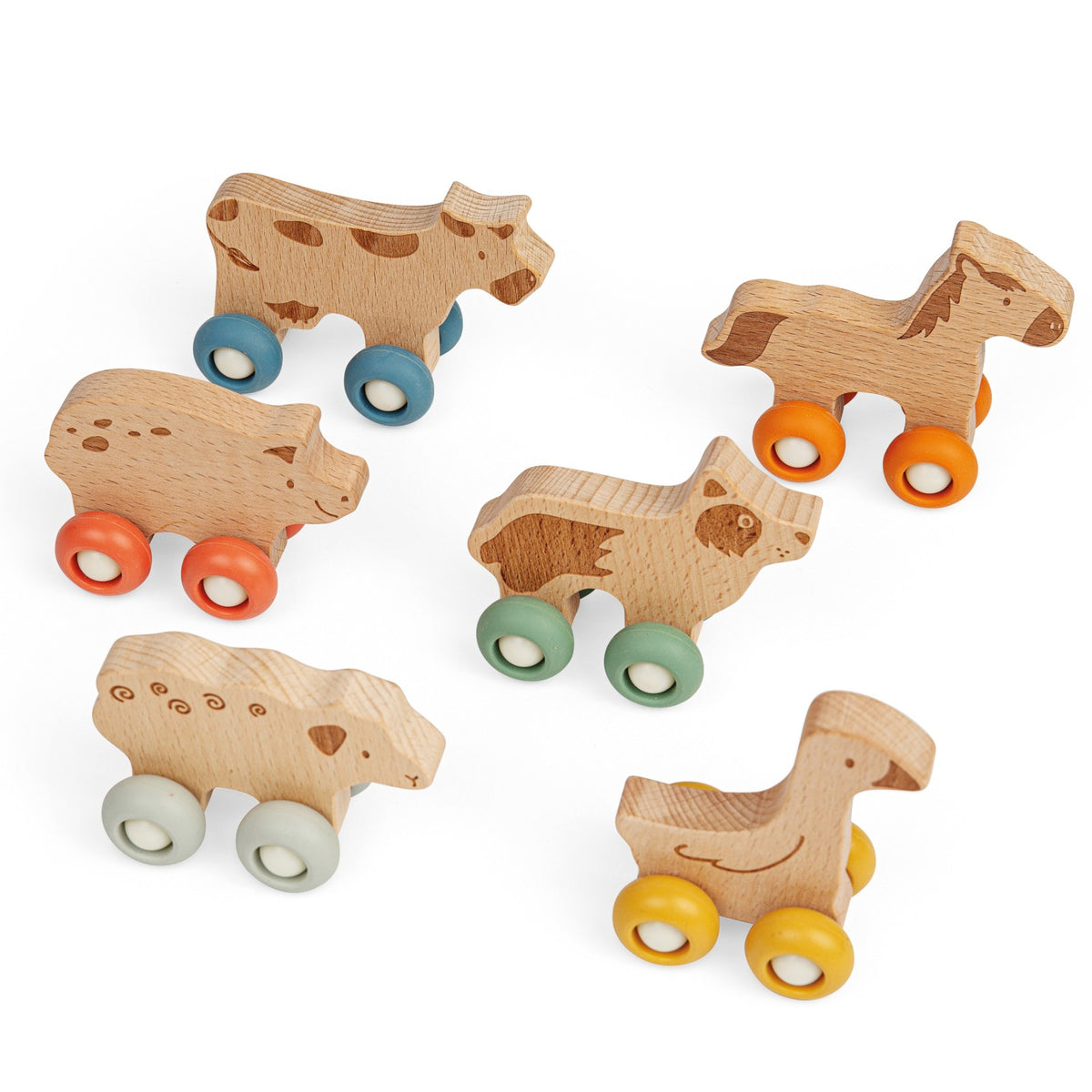 Bigjigs Wooden Farm Animals on wheels